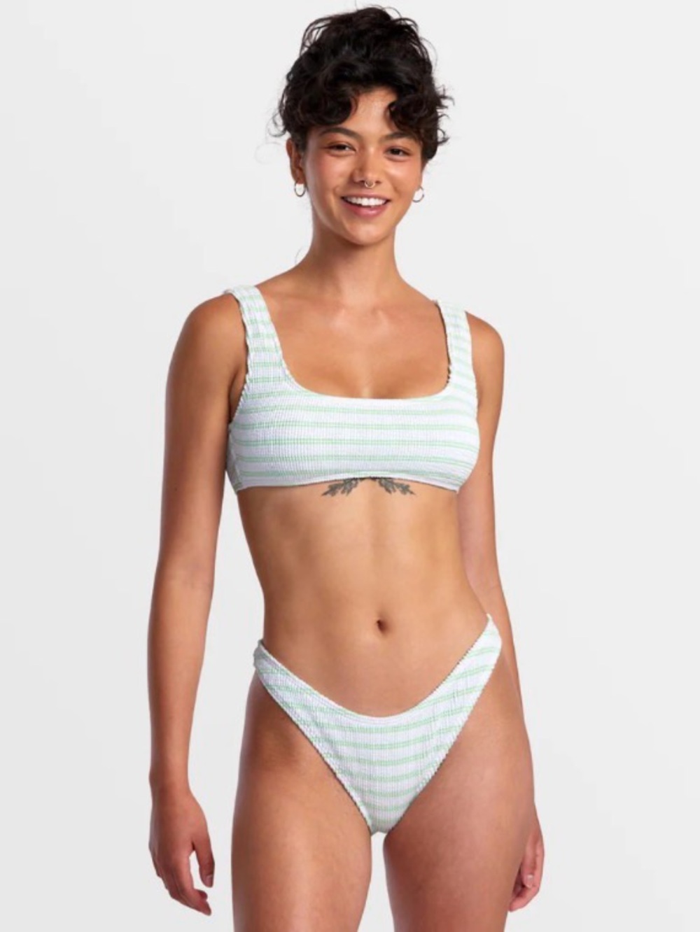 RVCA Bikini Bottom Lime Stripe Ribbed Texture NWT Size Small Beach